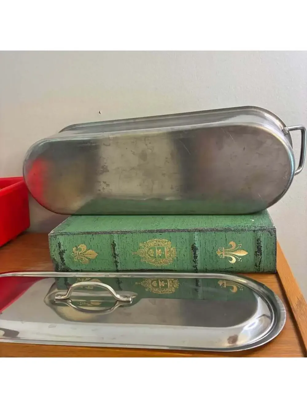 Vintage Stainless Steel Fish Poacher Steamer Pan w Lid & Removable Rack Oval